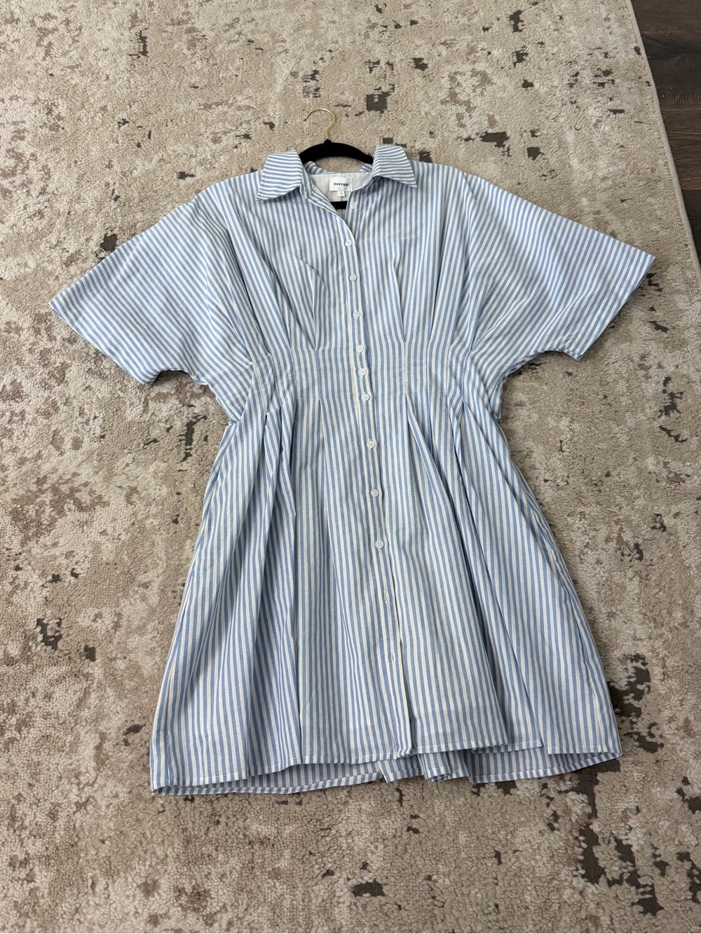 AUREUM Blue and White Striped Pleated Shirt Dress Size Large NWT